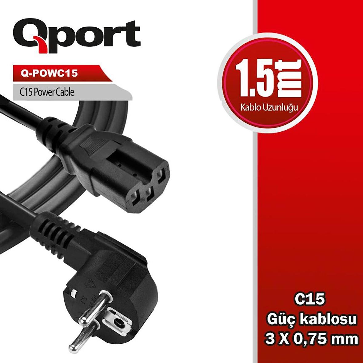 QPORT Q-POWC15  1.5m C15 GÜÇ KABLOSU